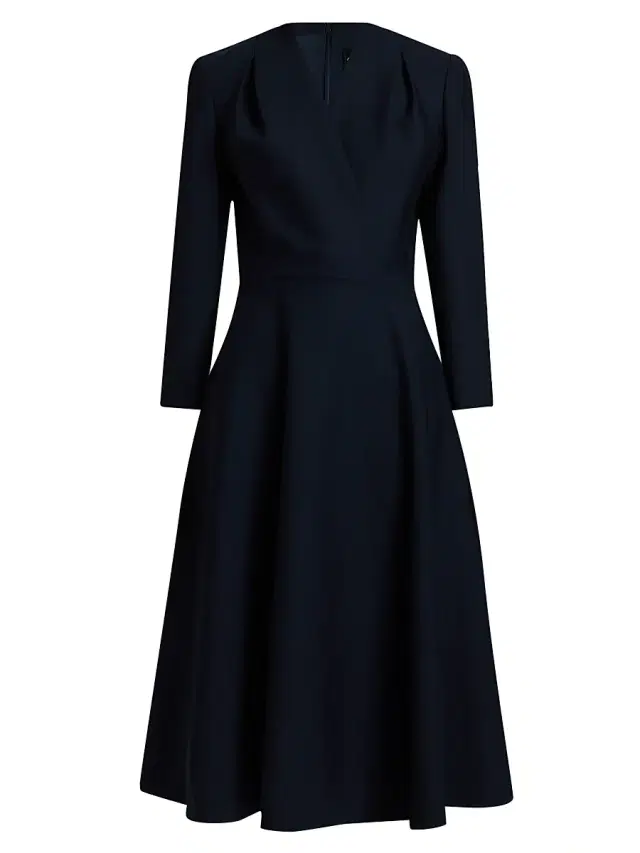 Women's Long-Sleeve Wool Day Dress - Navy