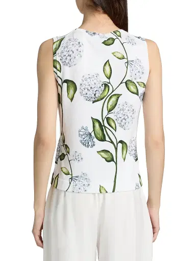 Oscar de la Renta Women's Porcelain Flower Cotton-Blend Sweater Tank - Denim White - Size XS | Thumbnail 4