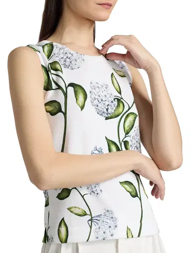 Oscar de la Renta Women's Porcelain Flower Cotton-Blend Sweater Tank - Denim White - Size XS | Thumbnail 5