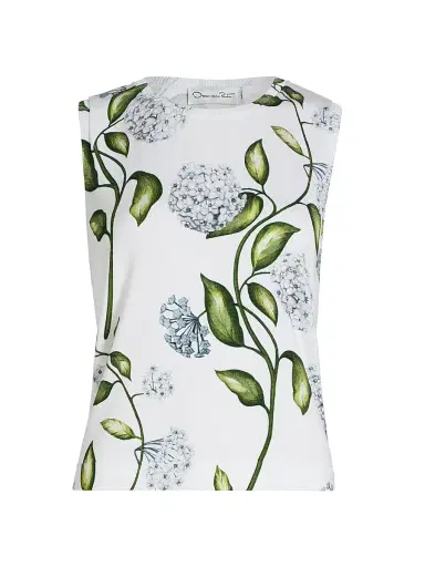 Oscar de la Renta Women's Porcelain Flower Cotton-Blend Sweater Tank - Denim White - Size XS | Thumbnail 1