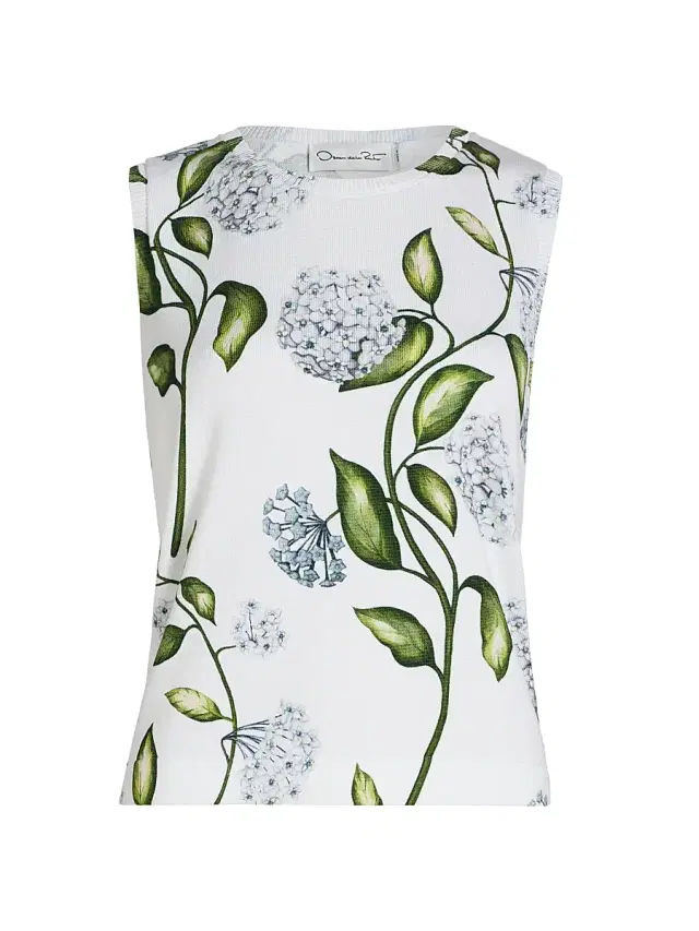 Oscar de la Renta Women's Porcelain Flower Cotton-Blend Sweater Tank - Denim White
