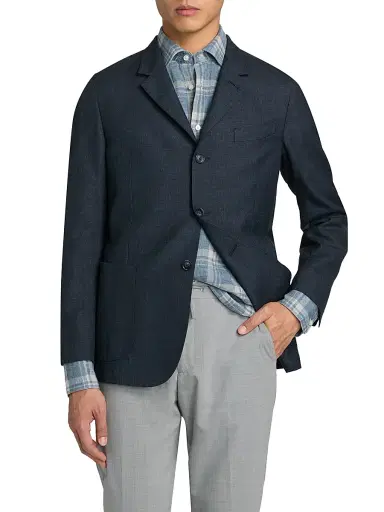 Saks Fifth Avenue Men's COLLECTION Wool-Blend Woven Sport Coat - Navy - Size 48 | Thumbnail 3