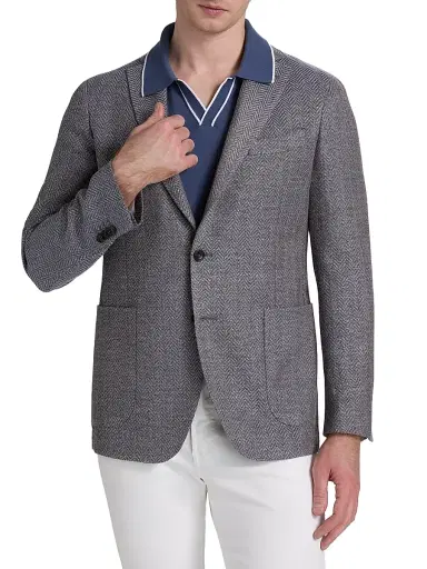Saks Fifth Avenue Men's Herringbone Wool-Blend Sport Coat - Dark Beige Pink - Size 44 | Thumbnail 3