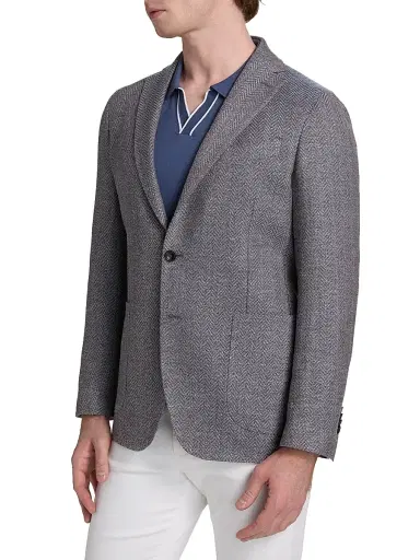 Saks Fifth Avenue Men's Herringbone Wool-Blend Sport Coat - Dark Beige Pink - Size 44 | Thumbnail 4