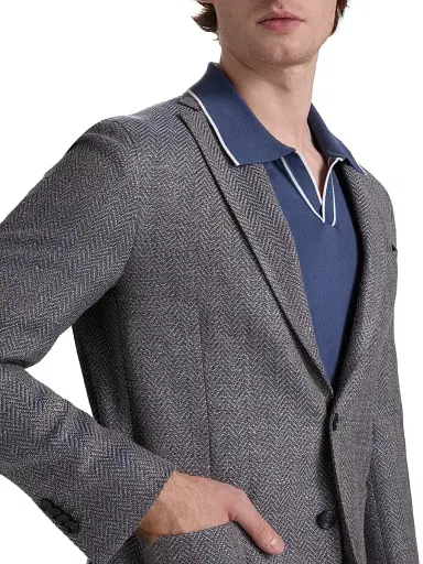 Saks Fifth Avenue Men's Herringbone Wool-Blend Sport Coat - Dark Beige Pink - Size 44 | Thumbnail 6