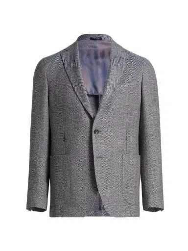 Saks Fifth Avenue Men's Herringbone Wool-Blend Sport Coat - Dark Beige Pink - Size 44 | Thumbnail 1