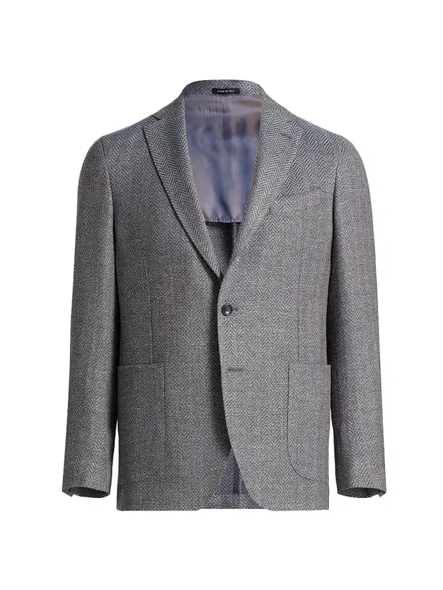 Men's Herringbone Wool-Blend Sport Coat - Dark Beige Pink