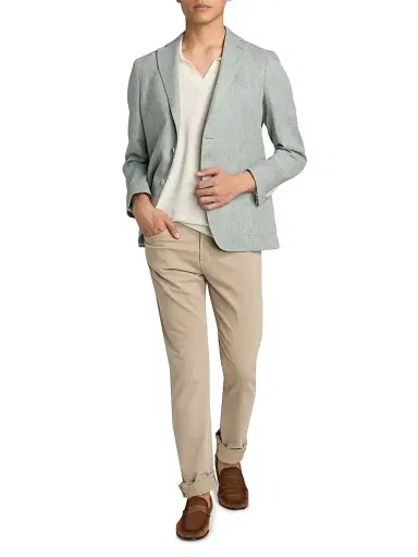 Saks Fifth Avenue Men's Chevron Linen-Wool Tailored Jacket - Green - Size 46 | Thumbnail 2