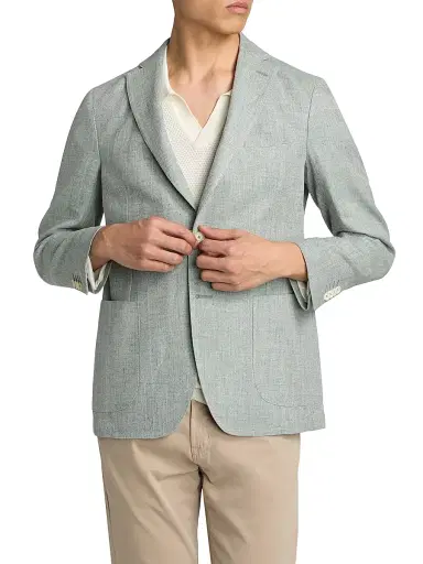 Saks Fifth Avenue Men's Chevron Linen-Wool Tailored Jacket - Green - Size 46 | Thumbnail 3