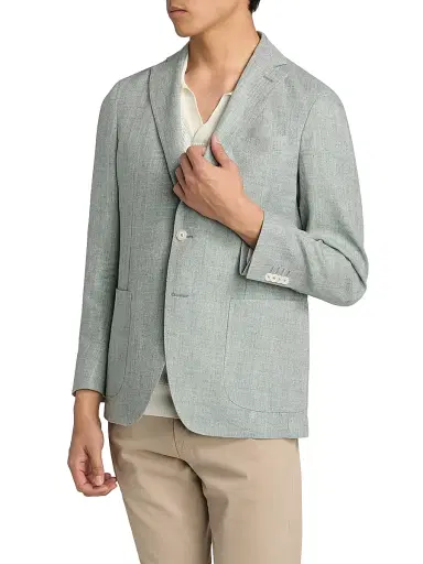 Saks Fifth Avenue Men's Chevron Linen-Wool Tailored Jacket - Green - Size 46 | Thumbnail 4