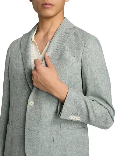 Saks Fifth Avenue Men's Chevron Linen-Wool Tailored Jacket - Green - Size 46 | Thumbnail 6