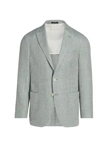 Saks Fifth Avenue Men's Chevron Linen-Wool Tailored Jacket - Green - Size 46 | Thumbnail 1