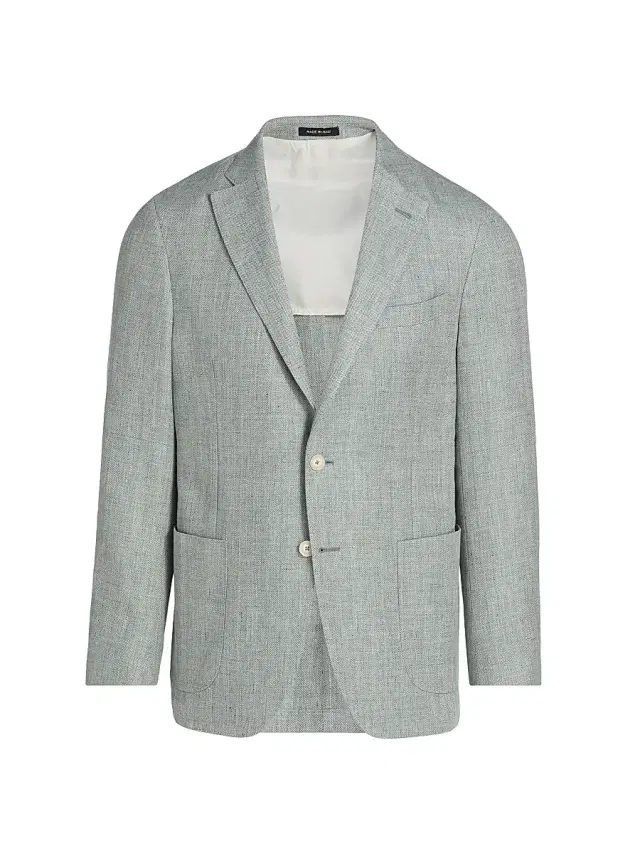 Men's Chevron Linen-Wool Tailored Jacket - Green