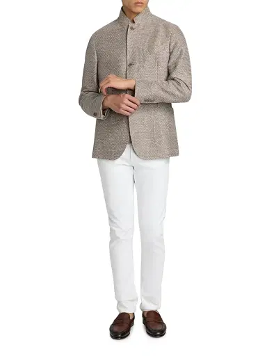 Saks Fifth Avenue Men's Linen-Cotton Textured Sport Coat - Dark Beige - Size 50 | Thumbnail 2