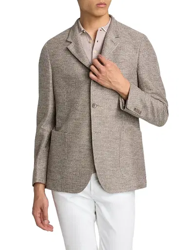 Saks Fifth Avenue Men's Linen-Cotton Textured Sport Coat - Dark Beige - Size 50 | Thumbnail 3