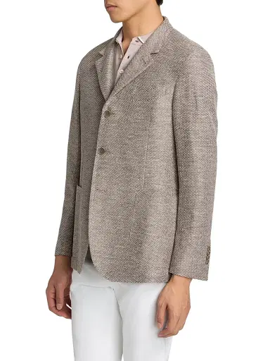 Saks Fifth Avenue Men's Linen-Cotton Textured Sport Coat - Dark Beige - Size 50 | Thumbnail 4