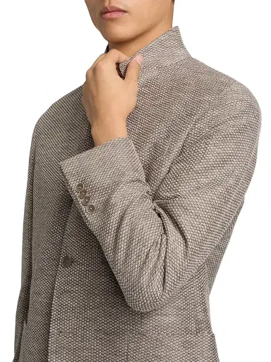 Saks Fifth Avenue Men's Linen-Cotton Textured Sport Coat - Dark Beige - Size 50 | Thumbnail 6