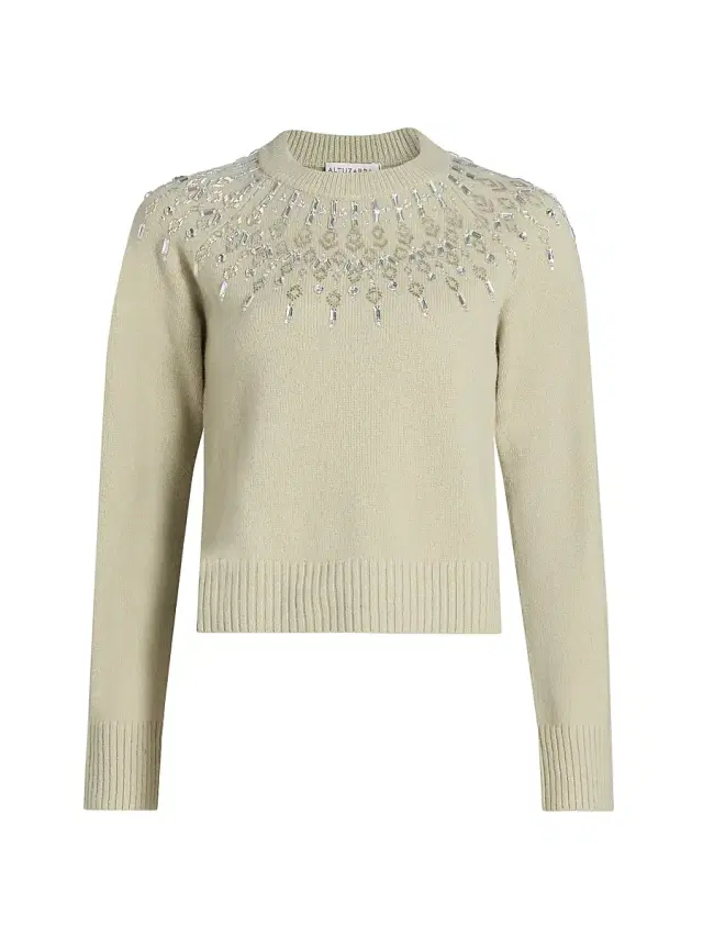 Altuzarra Women's Harold Embellished Fair Isle-Inspired Wool Sweater - Desert Sage