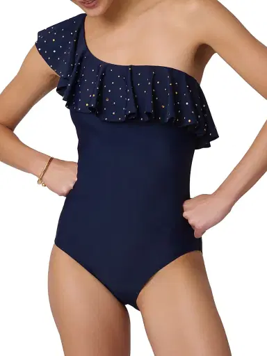 Shoshanna Women's Ruffle One-Shoulder One-Piece Swimsuit - Navy | Thumbnail 2 Shoshanna Women's Ruffle One-Shoulder One-Piece Swimsuit - Navy | Thumbnail 2