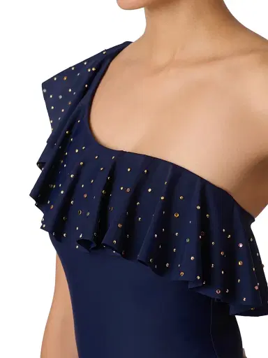 Shoshanna Women's Ruffle One-Shoulder One-Piece Swimsuit - Navy | Thumbnail 4 Shoshanna Women's Ruffle One-Shoulder One-Piece Swimsuit - Navy | Thumbnail 4