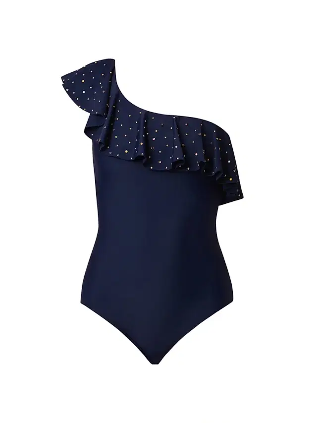 Shoshanna Women's Ruffle One-Shoulder One-Piece Swimsuit - Navy