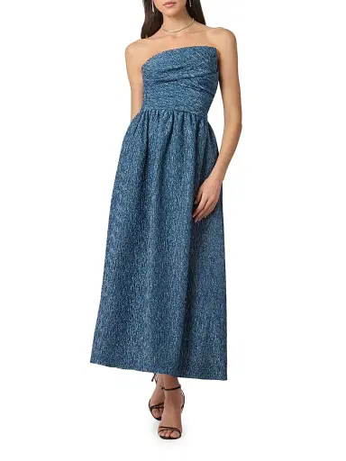 Shoshanna Women's Sanders Asymmetric Metallic Jacquard Strapless Gown | Thumbnail 2