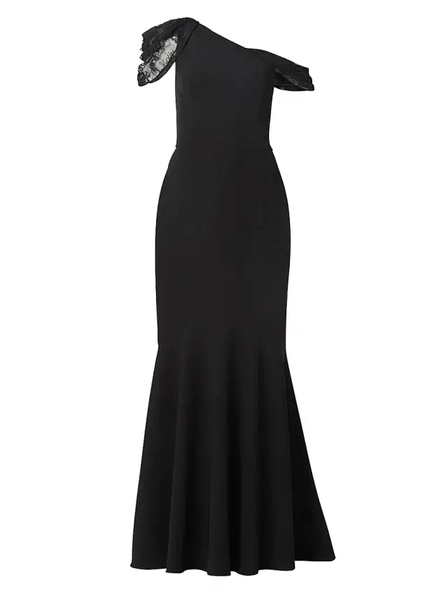 Shoshanna Women's Tayla Lace-Trimmed Trumpet Gown - Jet