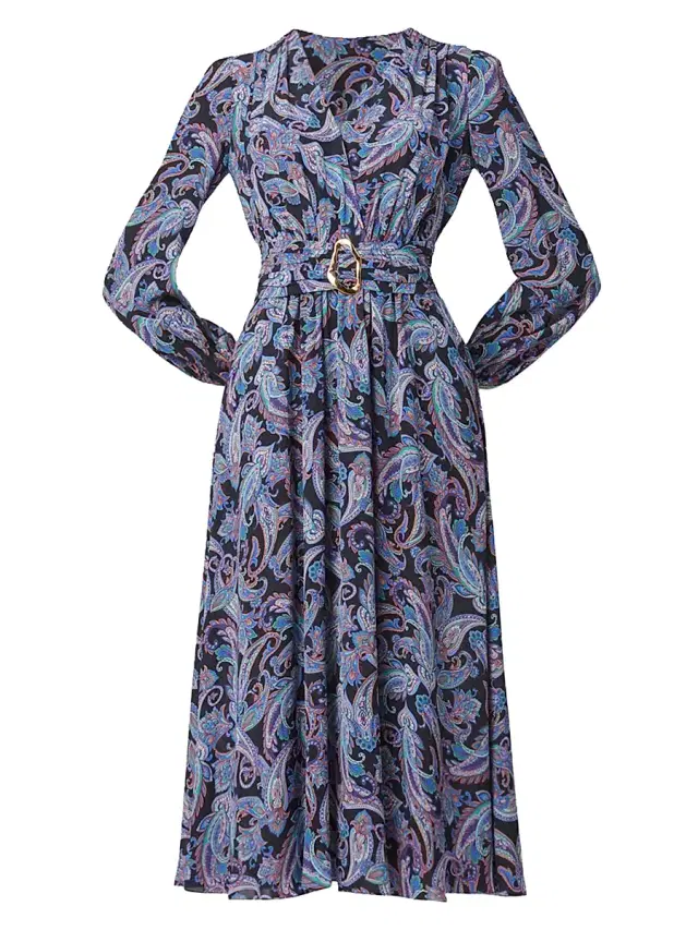 Shoshanna Women's Kendall Belted Paisley A-Line Midi-Dress - Violet Multi