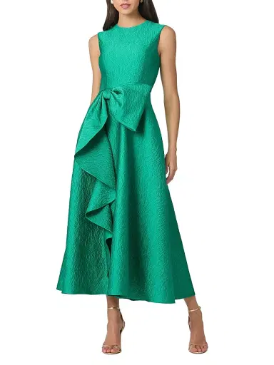 Shoshanna Women's Laura Bow-Appliqué Ruffled Jacquard Gown - Emerald | Thumbnail 2 Shoshanna Women's Laura Bow-Appliqué Ruffled Jacquard Gown - Emerald | Thumbnail 2
