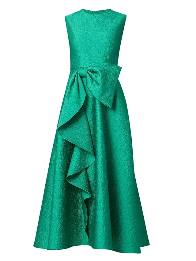 Shoshanna Women's Laura Bow-Appliqué Ruffled Jacquard Gown - Emerald