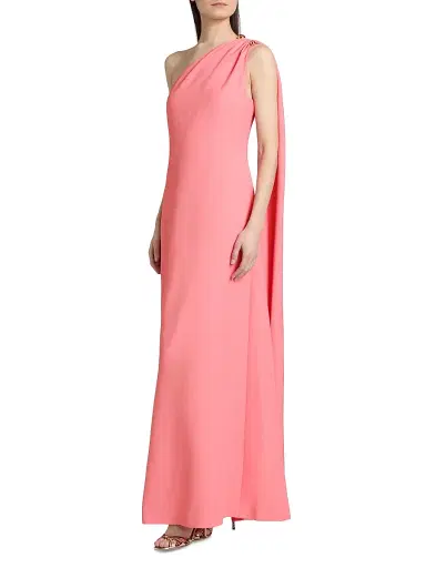 MONIQUE LHUILLIER Women's Draped Wool-Silk One-Shoulder Gown | Thumbnail 2