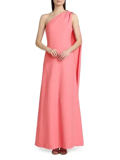 MONIQUE LHUILLIER Women's Draped Wool-Silk One-Shoulder Gown | Thumbnail 3
