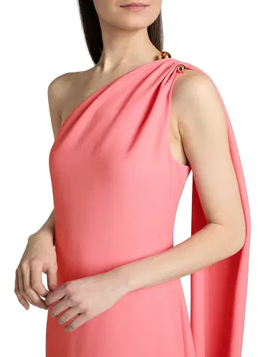MONIQUE LHUILLIER Women's Draped Wool-Silk One-Shoulder Gown | Thumbnail 6
