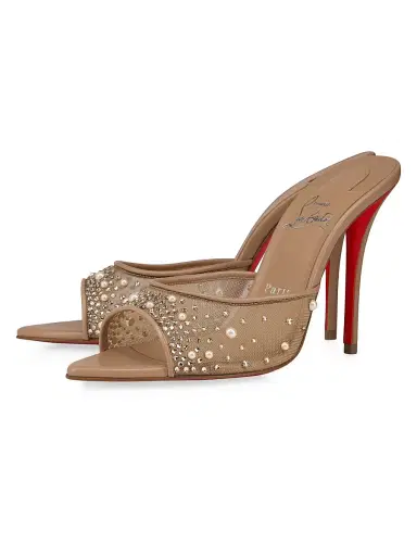 Christian Louboutin Women's Miss Z Degrasstrass Perla Mesh and Leather 100MM Mule Sandals - Blush - Size 12 | Thumbnail 2