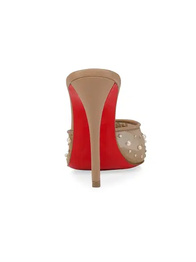 Christian Louboutin Women's Miss Z Degrasstrass Perla Mesh and Leather 100MM Mule Sandals - Blush - Size 12 | Thumbnail 3
