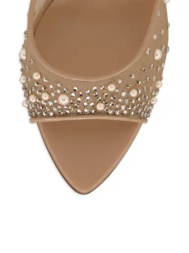Christian Louboutin Women's Miss Z Degrasstrass Perla Mesh and Leather 100MM Mule Sandals - Blush - Size 12 | Thumbnail 4