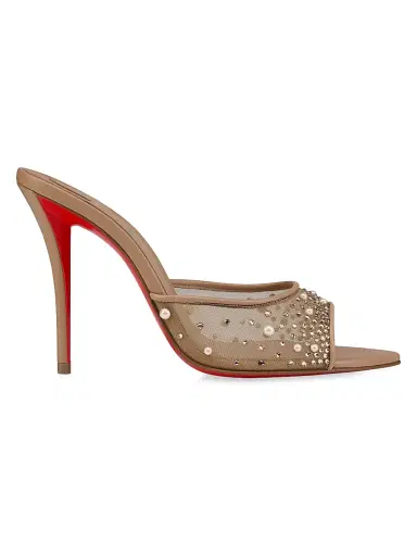 Christian Louboutin Women's Miss Z Degrasstrass Perla Mesh and Leather 100MM Mule Sandals - Blush - Size 12 | Thumbnail 1