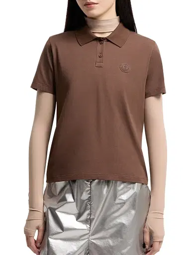 Moncler Women's Polo Shirt in Cotton Jersey with Pleats - Brown - Size Large | Thumbnail 2
