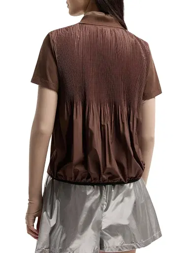 Moncler Women's Polo Shirt in Cotton Jersey with Pleats - Brown - Size Large | Thumbnail 3