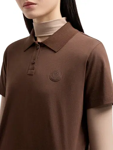 Moncler Women's Polo Shirt in Cotton Jersey with Pleats - Brown - Size Large | Thumbnail 4