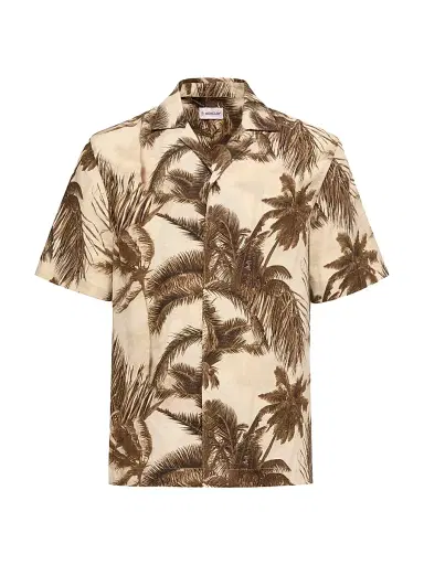 Moncler Men's Shirt in Cotton & Linen Blend - Beige Green - Size XXL | Thumbnail 1 Moncler Men's Shirt in Cotton & Linen Blend - Beige Green - Size XXL | Thumbnail 1