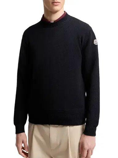 Moncler Men's Crewneck Sweater in Cotton - Navy Blue - Size XL | Thumbnail 2