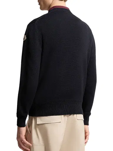 Moncler Men's Crewneck Sweater in Cotton - Navy Blue - Size XL | Thumbnail 3