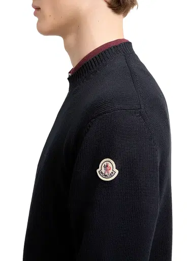 Moncler Men's Crewneck Sweater in Cotton - Navy Blue - Size XL | Thumbnail 4
