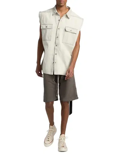 DRKSHDW by Rick Owens Men's Wide Pushed Buttoned-Side Drawstring Shorts | Thumbnail 2 DRKSHDW by Rick Owens Men's Wide Pushed Buttoned-Side Drawstring Shorts | Thumbnail 2