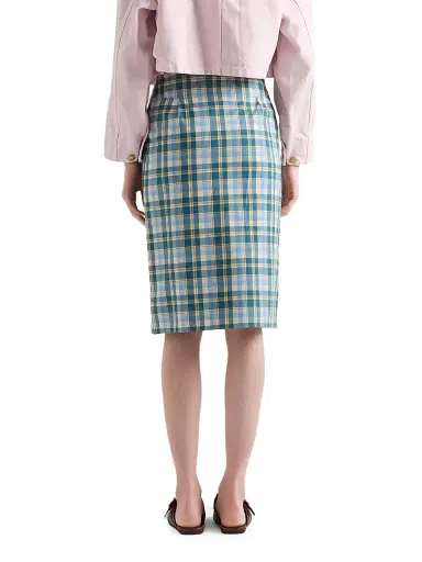 Prada Women's Plaid Cotton Pencil Skirt - Beige Khaki - Size 4 | Thumbnail 3 Prada Women's Plaid Cotton Pencil Skirt - Beige Khaki - Size 4 | Thumbnail 3