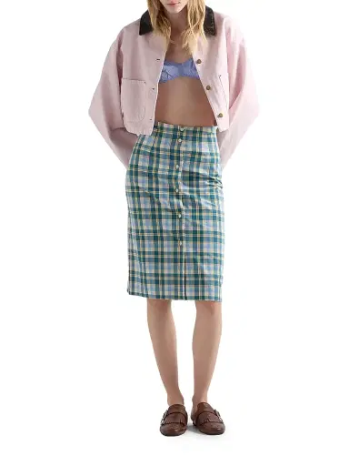 Prada Women's Plaid Cotton Pencil Skirt - Beige Khaki - Size 4 | Thumbnail 6 Prada Women's Plaid Cotton Pencil Skirt - Beige Khaki - Size 4 | Thumbnail 6