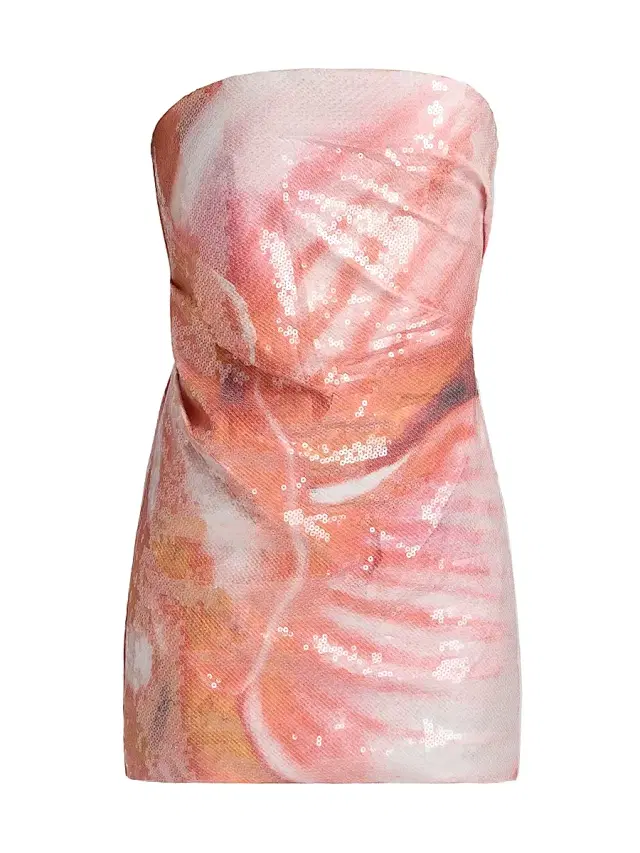Significant Other Women's Aden Floral-Sequined Strapless Minidress - Tangerine Bloom