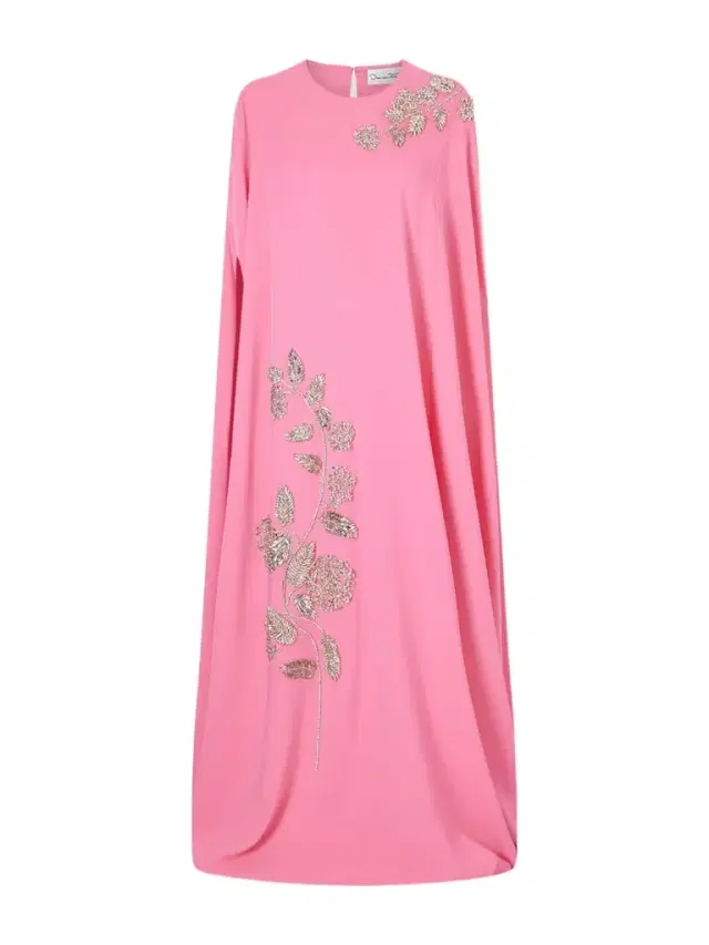 Oscar de la Renta Cape-effect Embellished Silk-blend Gown