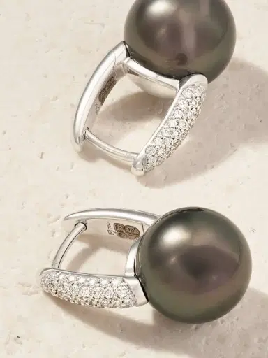 Mikimoto 18-karat White Gold, Pearl And Diamond Hoop Earrings | Thumbnail 3